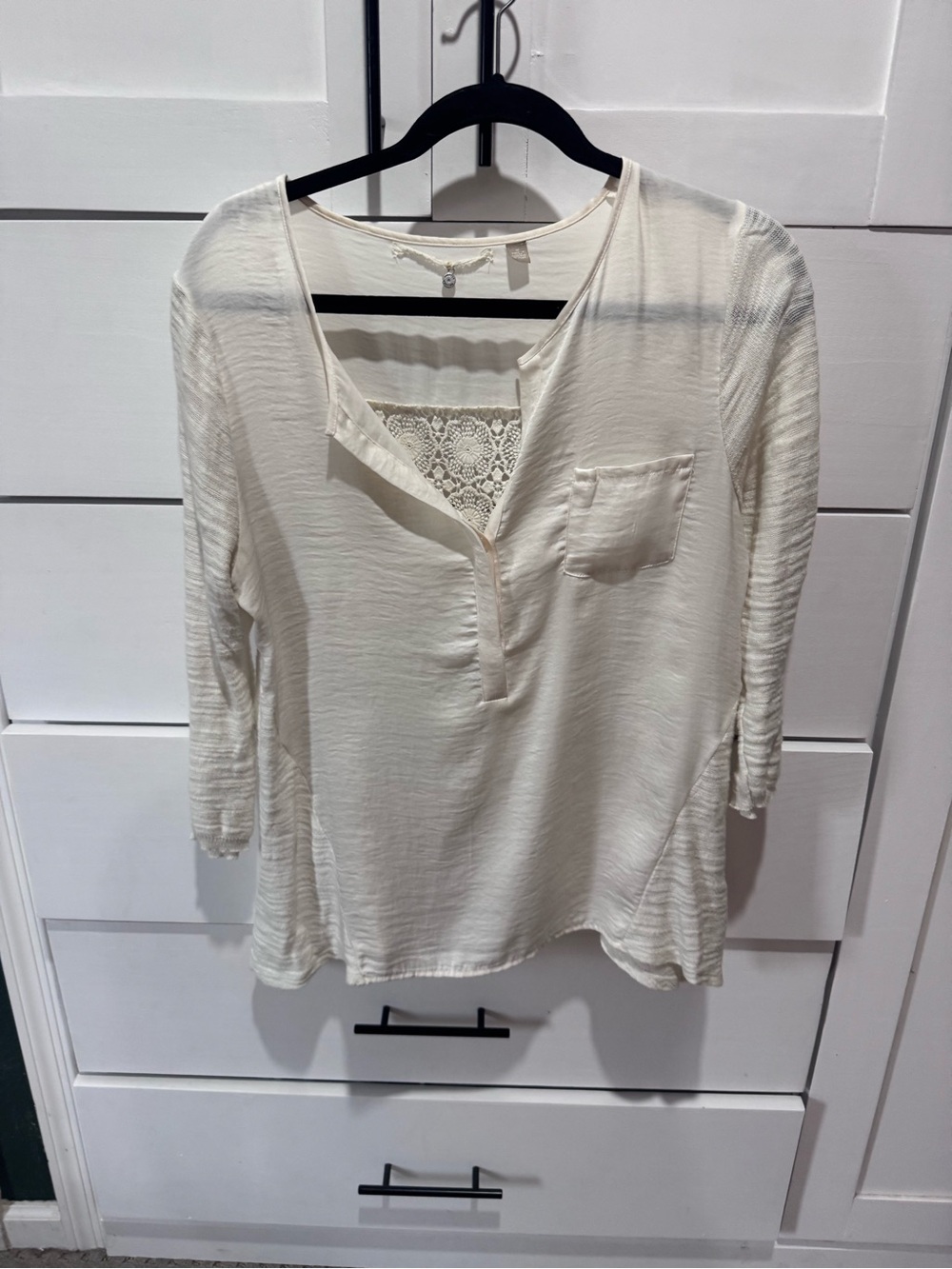 Anthropologie Women's Cream Lace-Back Henley Blouse